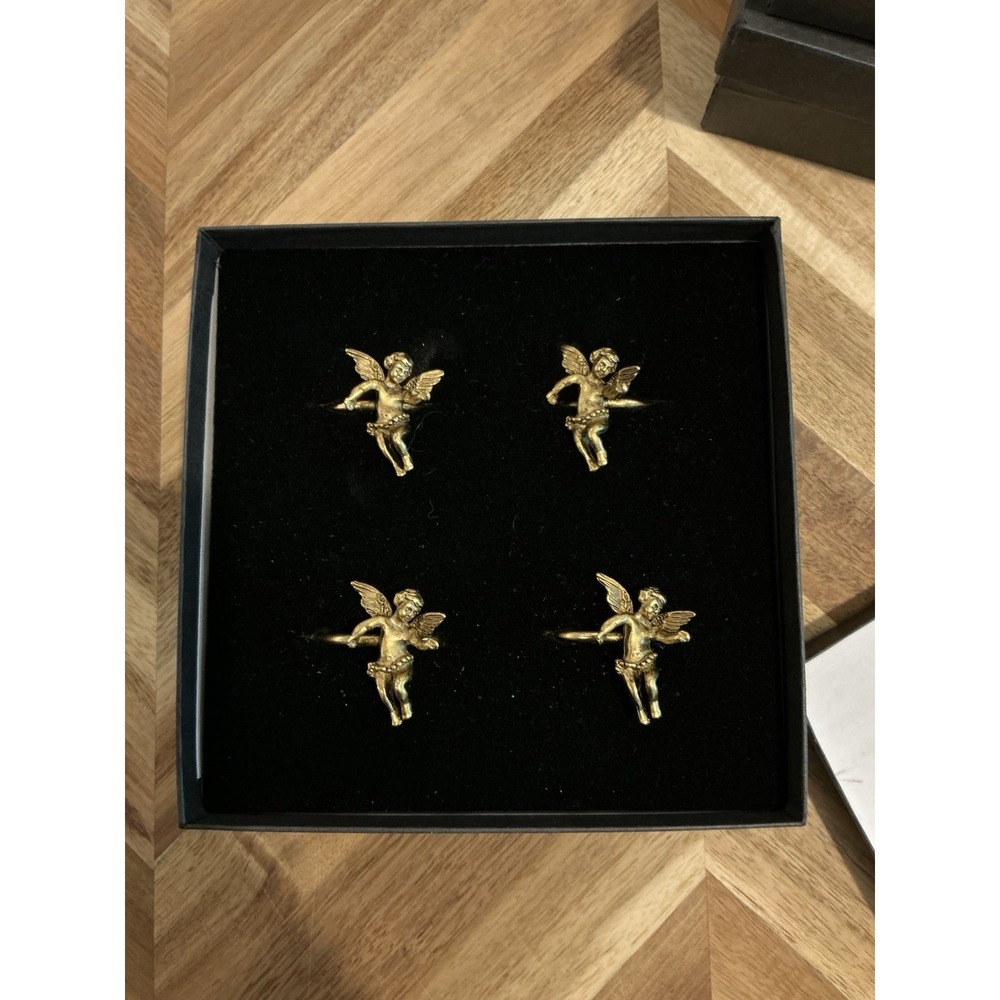 Vintage Gold Tone Cherub Napkin Ring Holders Set‎ Of 4 In Box - Metal?